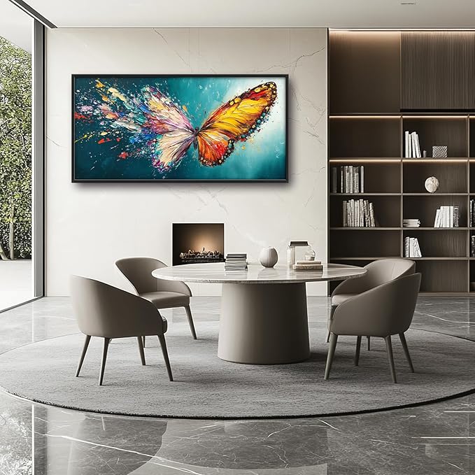 Extra Large Framed Abstract Butterfly Wall Art,Colorful Graffiti Wall Decor,Splashing Wings Pictures for Living Room,Canvas Print Painting Modern Artwork Bedroom Office Bathroom Home Decor 60L x30W