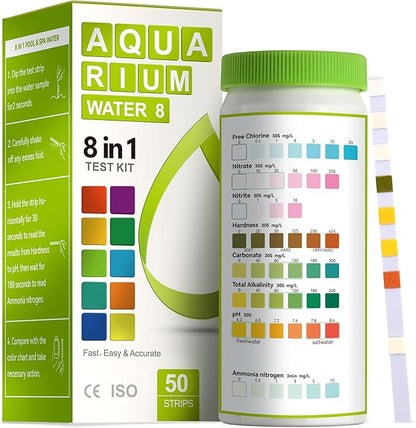 AAwipes 8-in-1 Aquarium Test Kit for Fish Tanks - Quick & Accurate Water Testing Strips for Aquariums & Ponds. Tests pH, Ammonia, Alkalinity, Hardness, Chlorine, etc. (K02-50)