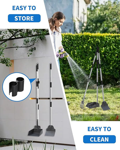 Dog Pooper Scooper Set, Stainless Metal Tray Rake Spade 3 Pack, Long Handle Pet Waste Scooper for Large Medium Small Dogs, Heavy Duty Poop Scooper for Yard, Grass, Dirt or Gravel
