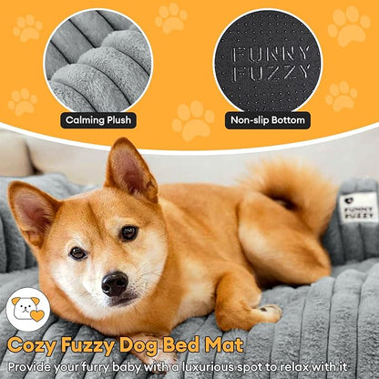 FUNNY FUZZY Pet Couch Cover for Sofa, Calming Dog Bed for Couch, Fluffy Plush Cat Bed Mat for Furniture Protector for Small Dogs and Kitten, 27×24 in, Mist Grey