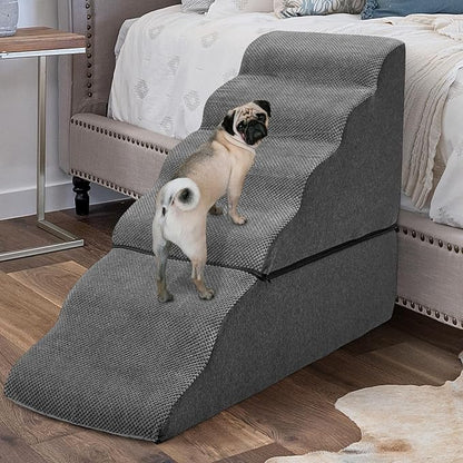Dog Steps for High Beds 30-32" H - 6-Step Dog Stairs for Small Dogs, 33D Foam Pet Steps for High Bed with Non-Slip Bottom and Washable Cover, Dogs Ramp for Bed Indoor, Dark Grey