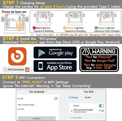 EWAY WiFi Magnetic Hitch Wireless Backup Rear/Front View Camera Rechargeable Battery for Easy Hitching of Gooseneck Horse Boat Travel Trailer/Fifth Wheels/RV/Camper Reverse for iPhone iPad Android