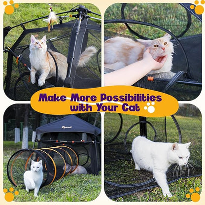Extra Large Catio Outdoor Cat Enclosure Rywell 2-Tier Cat Tent for Patio, Balcony, Indoor & Camping, Foldable Outdoor Cat Playpen with Windows, Weatherproof Sunproof (Carry Bag Included)
