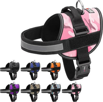 Dogline Dog Harness, Reflective No-Pull Adjustable Vest with Handle, Breathable No-Choke Harness for Small, Medium or Large Dogs Room for Patches Girth 18 to 24 in Pink Camo