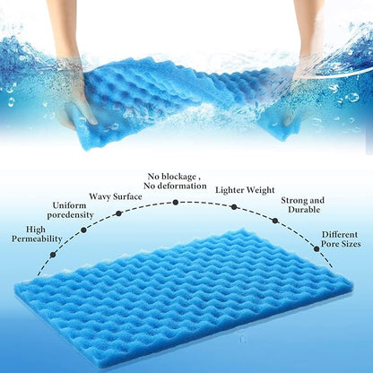 9 Pcs Fish Pond Foam Aquarium Filter Sponge Wave Shape Coarse Foam for Fish Tank Sump Pond 17 x 11 Inch x 1/2 to 1 Inch, Black, Green, Blue