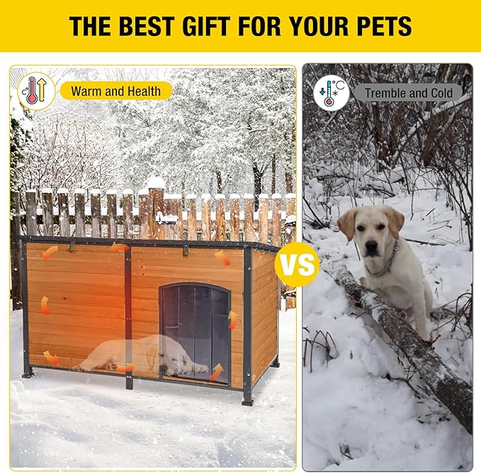 Aivituvin 59" Large Dog House 100% Insulated Dog Kennel with Liner for Winter,Waterpoof for Outdoor & Indoor Use.