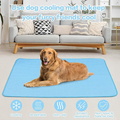 39 Inches× 29 Inches Cooling Mat for Dogs/Cats Immediately Dog Cooling Mat in Summer, Ice Silk Latex Anti-Slip Pet Sleeping Pad Sky Blue Dog Pad Suitable for Car/Indoor/Tourism Use