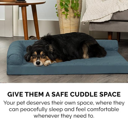 Furhaven Cooling Gel Dog Bed for Large Dogs w/ Removable Bolsters & Washable Cover, For Dogs Up to 95 lbs - Pinsonic Quilted Paw L Shaped Chaise - Bluestone, Jumbo/XL