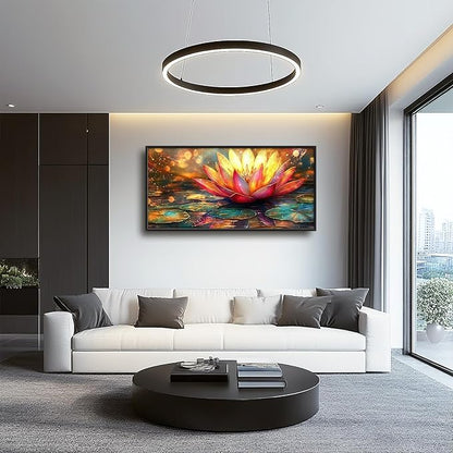 Framed Large Lotus Wall Art for Living Room, Oversized Lotus Flower Wall Decor Zen Golden Floral Canvas Painting Modern Artwork Home Decoration for Living Room Bedroom Office 60"x30"