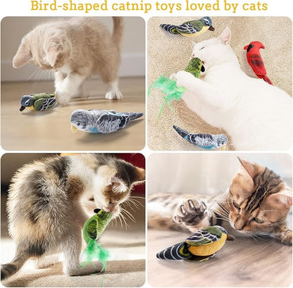 Dorakitten Cat Catnip Toys Interactive Cats 4pcs Kitten Plush Nip Chew Bird Toy with Crinkle Paper Pet Best Treats Stuffed Pillow Cute Teething Play Gifts Soft Kick Sound Supplies for Indoor Kitty