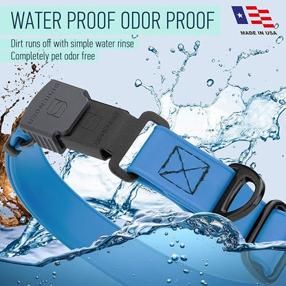 Dogline Biothane Waterproof Dog Collar with Herm Sprenger Stainless Steel Quick Release Buckle – Heavy Duty Tactical Durable Collar for Dogs – Comfortable and Safe Pet Collar, W 3/4" L 12-19", Blue