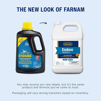 Farnam Endure Sweat-Resistant Fly Spray for Horses, Lasts Up to 14 Days, Protects Against Flies, Gnats, Mosquitoes, Ticks & Lice, 128 oz.