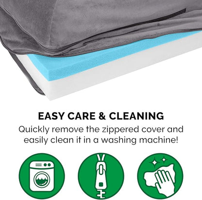 Furhaven Cooling Gel Dog Bed for Medium/Small Dogs w/ Removable Bolsters & Washable Cover, For Dogs Up to 35 lbs - Plush & Velvet L Shaped Chaise - Platinum Gray, Medium