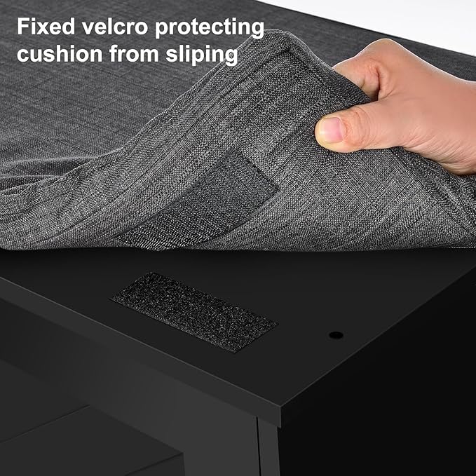 2-Tier Storage Bench, Shoe Bench with Padded Seat Cushion, Entryway Bench with 4 Barn Doors, Adjustable Shelf, 13.8" D x 47.2" W x 17.7" H, for Entryway, Living Room, Bedroom, Black