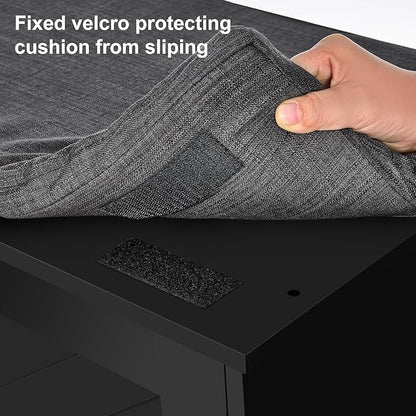 2-Tier Storage Bench, Shoe Bench with Padded Seat Cushion, Entryway Bench with 4 Barn Doors, Adjustable Shelf, 13.8" D x 47.2" W x 17.7" H, for Entryway, Living Room, Bedroom, Black