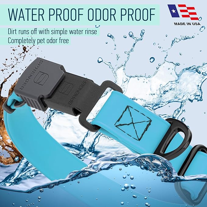 Dogline Biothane Waterproof Dog Collar with Herm Sprenger Stainless Steel Quick Release Buckle – Heavy Duty Tactical Durable Collar for Dogs – Comfortable and Safe Pet Collar, W 3/4" L 12-19" Sky Blue