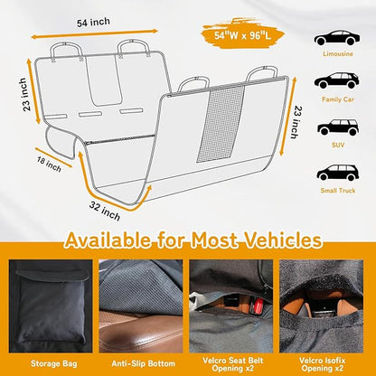 Full-Coverage Dog Seat Cover for Back Seat, 600D Ripstop Dog Hammock for Car,100% Waterproof CarSeat Protector, Suv Cargo Liner for Dogs, Armrest&Child Car Seat Accessible,Install Once,Stay Put