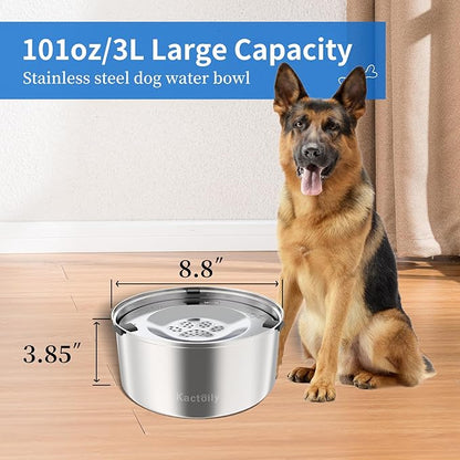 3L/101oz Large Capacity Dog Water Bowl Stainless Steel No Spill Dog Bowls Slow Drinking Dog Water Feeder Dispenser