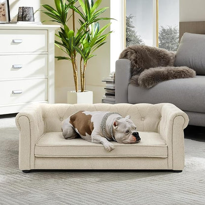 Dog Sofa Couch for Medium to Large Dogs, 31" Memory Foam Dog Couch with Washable Fabric, Removable Cushion, Sofa Bed for Medium and Large Dogs, Beige