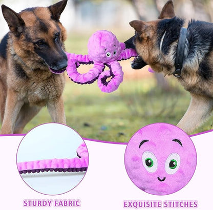 Dog Squeaky Toys Octopus - Tough Plush Large Medium & Small Dog Toys - Stuffed Animals Puppy Toys - Funny Cute Dog Toy for Dog Birthday Presents (Octopus Purple)