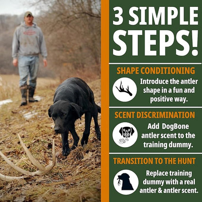 DogBone Shed Hunting Dog Training Kit – Train Your Puppy to Find Deer Antlers - Includes 2 oz Scent for Nosework & Flexible Floating Dummy for Retrieving - Perfect for Whitetail Hunters