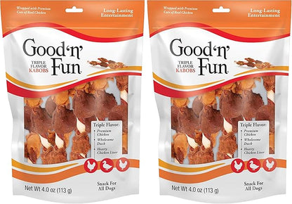 Good'n'Fun Triple Flavored Rawhide Kabobs for Dogs, 2 Pack, 4 oz