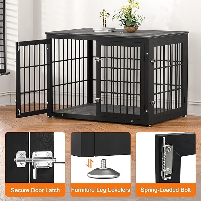 42 Inch Heavy Duty Dog Crate Furniture for Large and Medium Dogs, Decorative Pet House End Table, Wooden Cage Kennel Furniture Indoor, Gray