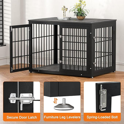 42 Inch Heavy Duty Dog Crate Furniture for Large and Medium Dogs, Decorative Pet House End Table, Wooden Cage Kennel Furniture Indoor, Gray