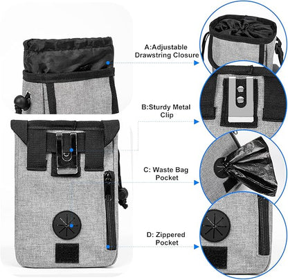 Airline Approved Dog Travel Bag with 2 Dog Treat Training Pouches, Tote Organizer for Weekend Pet Travel Supplies & Accessories, 2 Collapsible Bowls, 2 Food Container (Grey)