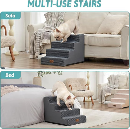 Dog Stairs for Small Dogs, 4 Tier Wider Pet Stairs for Couch and Beds, 17.7" H Non-Slip Dog Steps for Old Cats, Puppy, Small Medium Dogs, 17.7x23.6x17.7 inch, Dark Grey
