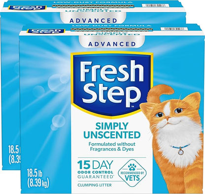 Fresh Step Advanced Simply Unscented Clumping Litter, Fresh Step Unscented Cat Litter Fights Odor on Contact, 37 lbs. (2 x 18.5 lb. Box)