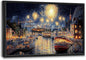 Framed Large Firework Night Sky Wall Art, Oversized European City Landscape Wall Decor for Living Room, River Boats Canvas Pictures Home Decoration for Living Room Bedroom Office 36"x24"