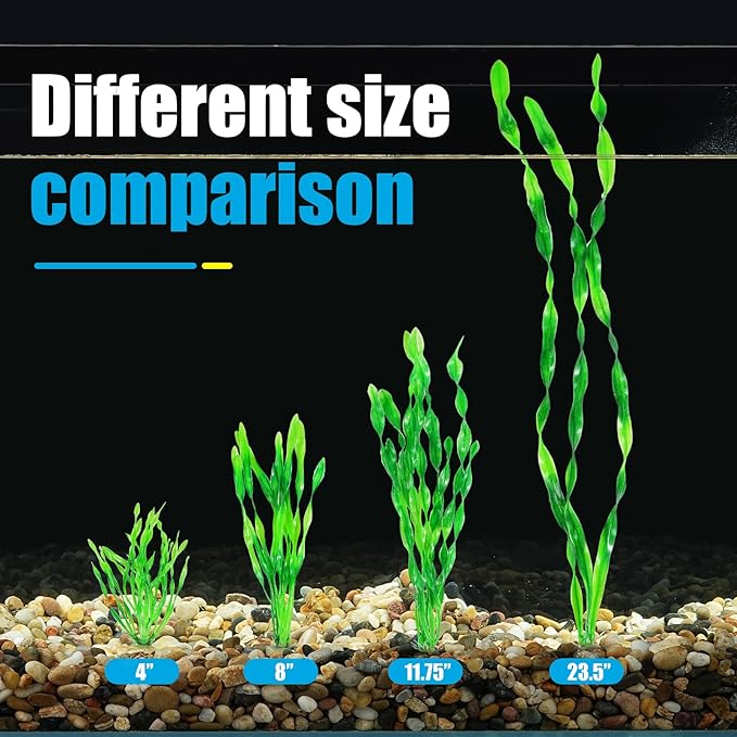 AQUANEAT Fish Tank Artificial Plants, Aquarium Plastic Seaweed Decorations, 23.5Inch Tall Fake Green Accessories, 10 Packs