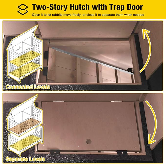 Aivituvin 2-Tier Rabbit Hutch with Tarp Door and Wheels Bunny Cage Indoor Outdoor Guinea Pig Cage Expandable with Pet Playpen 36" L, Brown