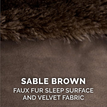 Furhaven Cooling Gel Dog Bed for Large Dogs w/ Removable Bolsters & Washable Cover, For Dogs Up to 125 lbs - Plush & Velvet L Shaped Chaise - Sable Brown, Jumbo Plus/XXL