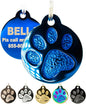 Engraved Pet Tag for Dogs and Cats - Personalized Front & Back up to 4 Lines of Text Custom Engraved ID, Round Paw Print Solid Plating Stainless Steel Blue Small