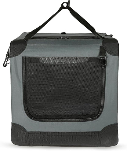 Amazon Basics 4-Doors Portable Soft-Sided Folding Travel Crate Kennel for cat, Dog, and Other Small Animals, Grey, M 30" x 21" x 21"