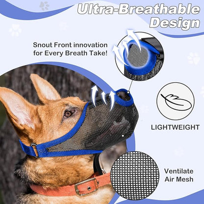 Dog Muzzle, Soft Air Mesh Muzzle for Small Medium Large Dogs Anti Biting Barking Chewing Scavenging, Breathable Adjustable Loop Pets Muzzle with Front Opening Design Allows Panting Drinking (Blue,XL)