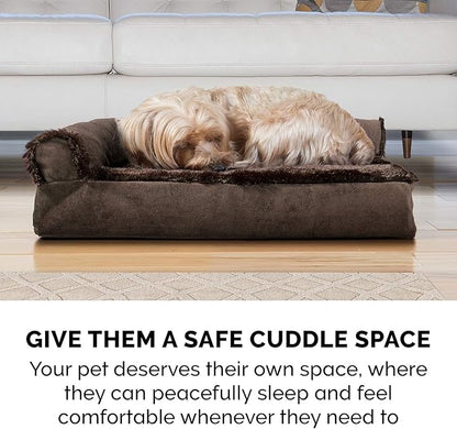 Furhaven Cooling Gel Dog Bed for Large Dogs w/ Removable Bolsters & Washable Cover, For Dogs Up to 125 lbs - Plush & Velvet L Shaped Chaise - Sable Brown, Jumbo Plus/XXL