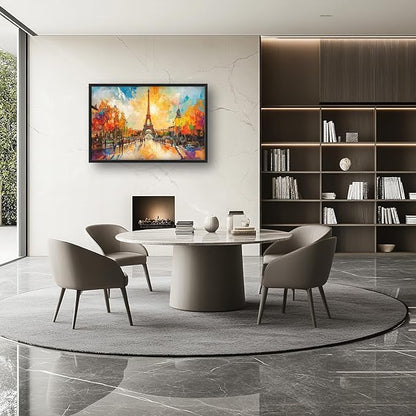 Framed Large Eiffel Tower Wall Art for Living Room, Oversized Paris City Street Landscape Wall Decor, Colorful Sunrise Canvas Painting Modern Artwork for Living Room Bedroom Office 36"x24"