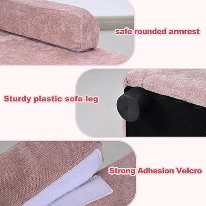 AFBKSS&BB Pet Sofa with Hidden Storage for Puppy and Cat,Linen Fabric Dog Sofa,Cat Couch with Wooden Frame (Pink)