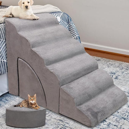 Foam Dog Stairs & Steps Ramps for High Beds 30 inches Tall for Small Dogs and Cats, LitaiL 6 Step Pet Stairs Steps for High Beds 30 inch Large Dogs, Non-Slip Dog Ramps for Older Cat