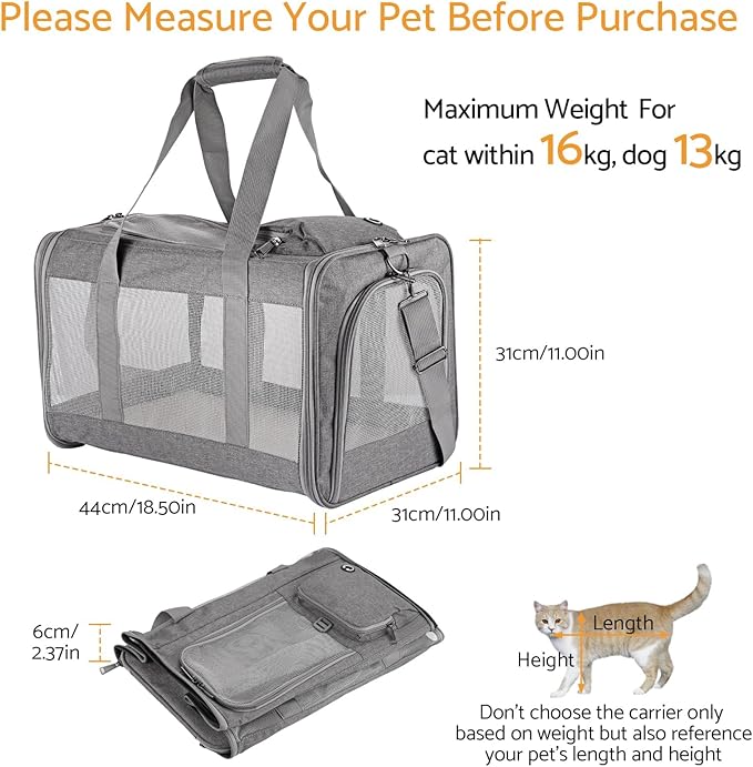 Airline-Approved Pet Carrier Cat Carrier Dog Carrier - Stylish Lightweight, Handheld & Crossbody, Honeycomb Support, Anti-Escape Design for Travel, Walks & Daily Outings