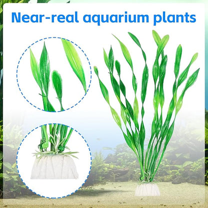 AQUANEAT Fish Tank Artificial Plants, Aquarium Plastic Seaweed Decorations, 8Inch Tall Fake Green Accessories, 10 Packs