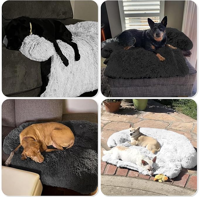 GGIB Calming Dog Bed Fluffy Plush Dog Mat for Furniture Protector with Removable Washable Cover for Large Medium Small Dogs and Cats (Extra Extra Large, Dark Grey)