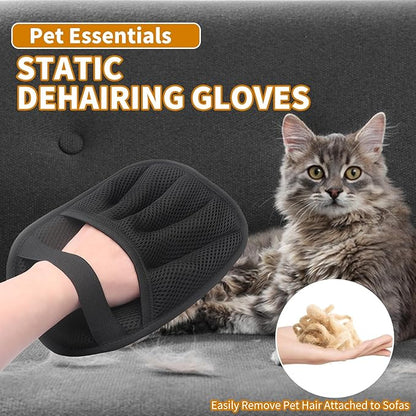 2PCS Electrostatic Pet Grooming Gloves, Reusable Hair Remover for Dog Cat Fur on Clothes Furniture Car Seat/Five Fingers/Black