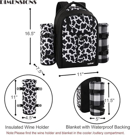 apollo walker Picnic Backpack Bag for 2 Person with Cooler Compartment, Detachable Bottle/Wine Holder, Fleece Blanket, Plates and Cutlery Set (2 Person, Black)