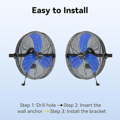 18 Inch Wall Fan Pro Series - 4900 CFM 3 Speed High Velocity Industrial Wall Mount Fans for Commercial, Residential, Warehouse, Covered Patio, Shop, Garage, Barn, Gazebo UL Safety Listed