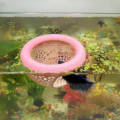 Aquarium Floating Betta Fish Skins, Betta or Shrimp Feeder, Cave and Hammock, Small Fish Feeding Rings, Aquarium Hiding Feeding Decorative Accessories (Pink)