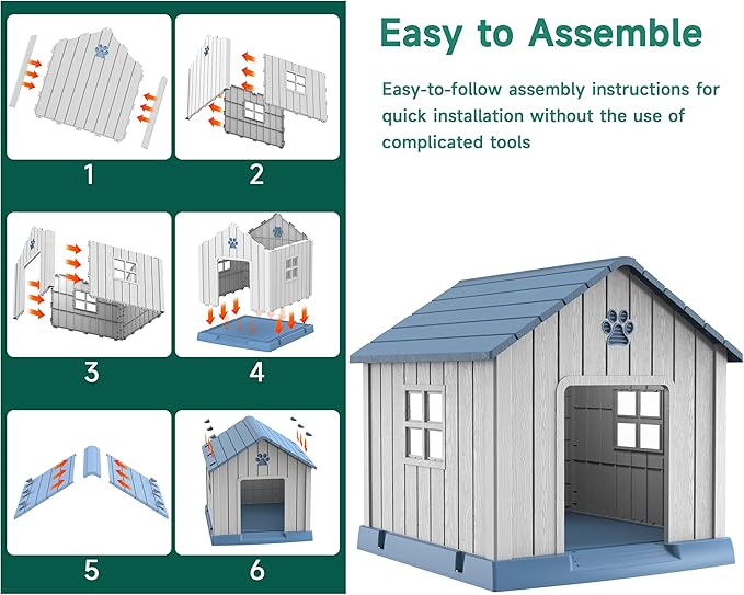 DRATO Dog House Indoor Outdoor for Small to Large Sized Dogs Indoor Outdoor Doghouse Puppy Shelter with Elevated Floor, Easy to Assemble (Blue, 38Inch(37.8 * 40.87 * 38.82))